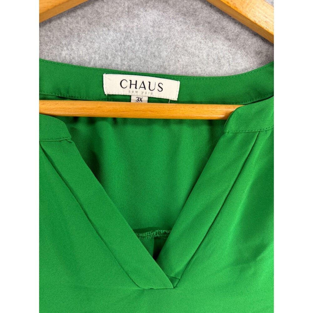 Chaus Women’s 3X Green Split Neck Roll Tab Sleeve High Low Blouse 3486 - Picture 2 of 8